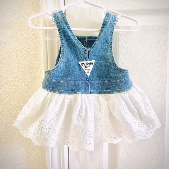 OshKosh White Eyelet and Denim Jean Jumper Overall Dress Size 3 Months. 5/$15 - Picture 2 of 3